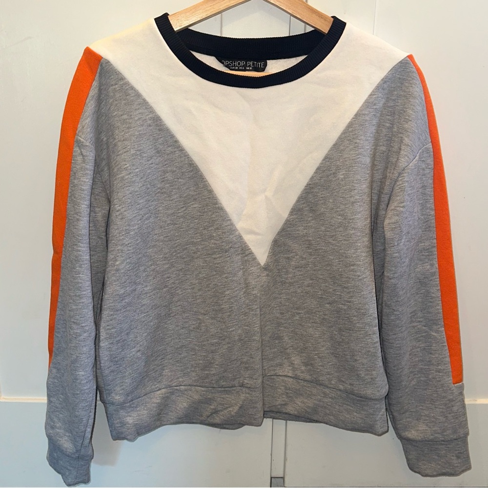 Topshop PETITE Gray and Orange Crewneck Sweater